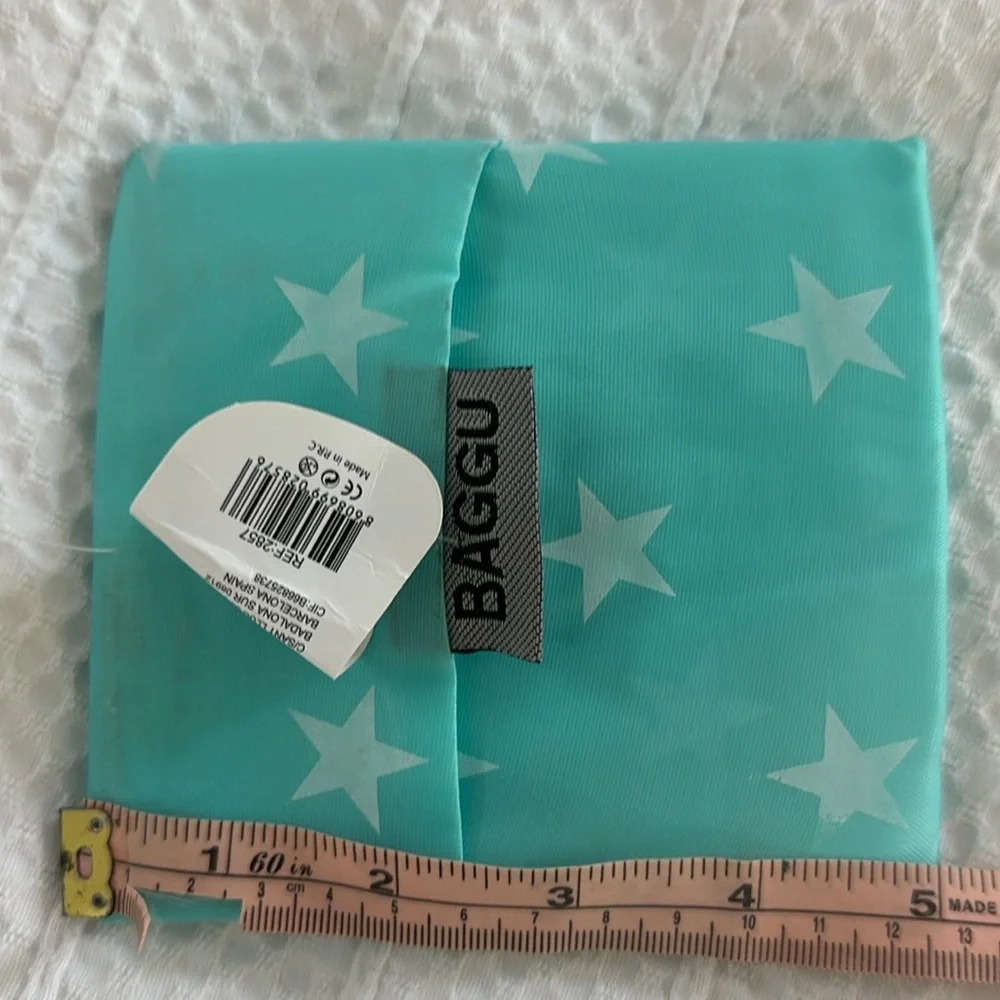 2 NWT IMITATION BAGGU foldable TOTE bags - turquoise/stars & Pink stripes - Picture 8 of 10